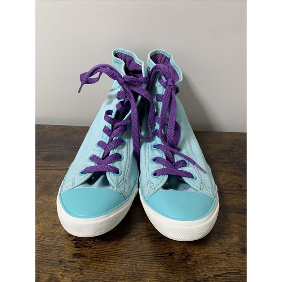 CONVERSE All Star Women Sz 10 Turquoise/Purple Laces Hidden Heel Wedge Sneakers - Picture 2 of 7